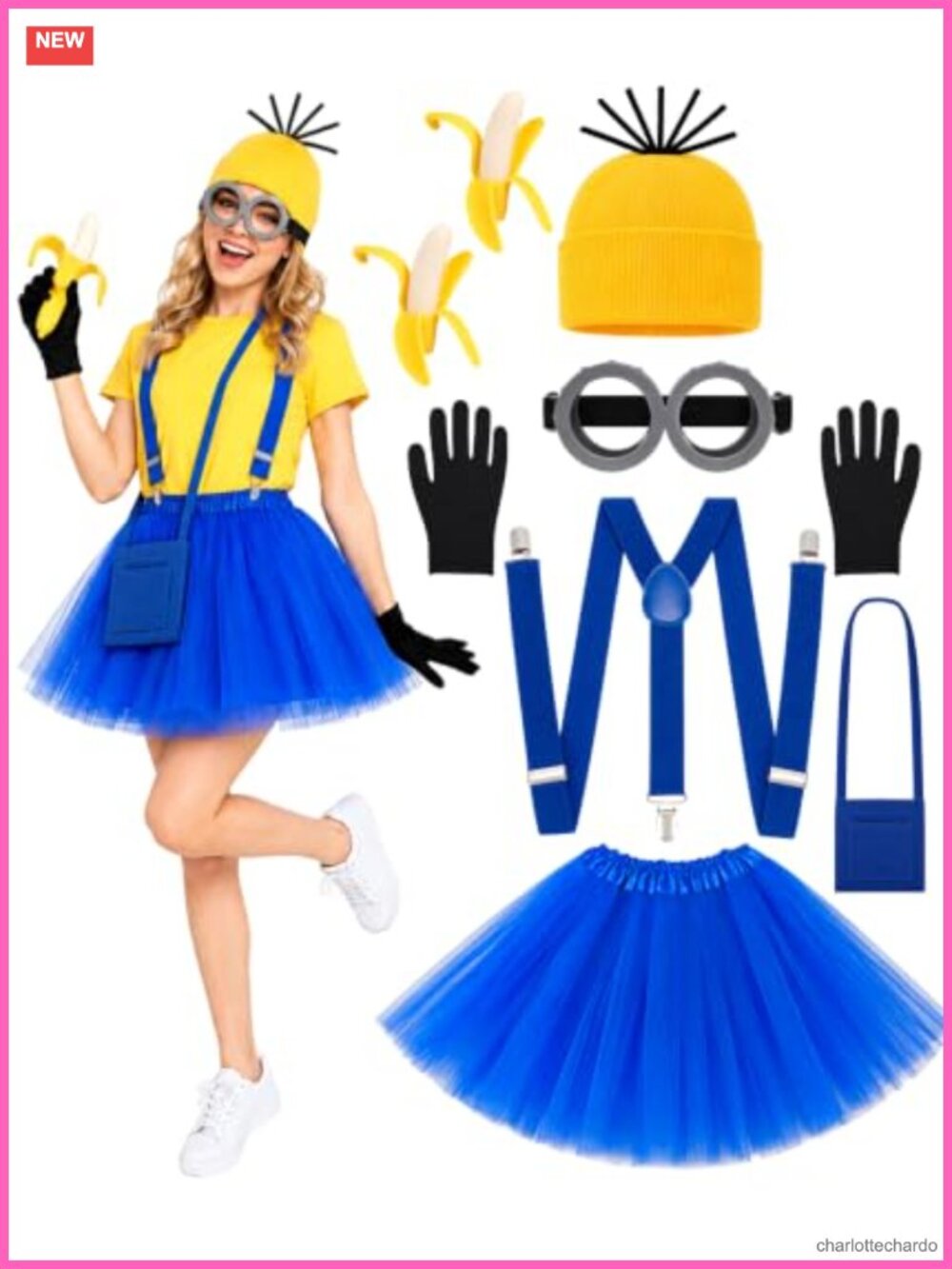 8-Piece Halloween Costume Accessory Set Beanie Goggles Tutu Suspenders Women